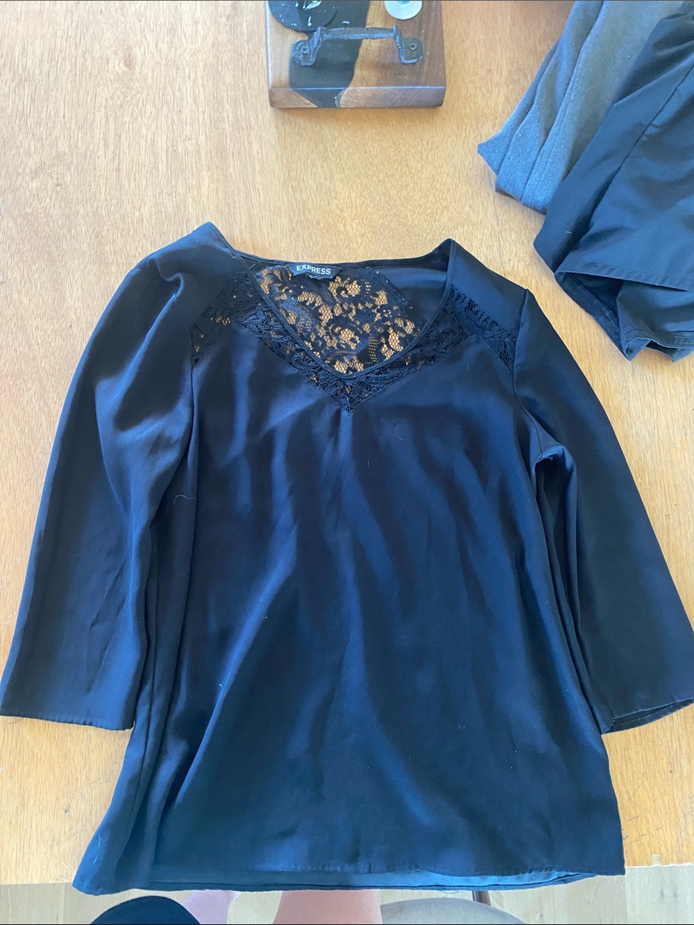 Express Black Lace Yoke V-Neck Blouse